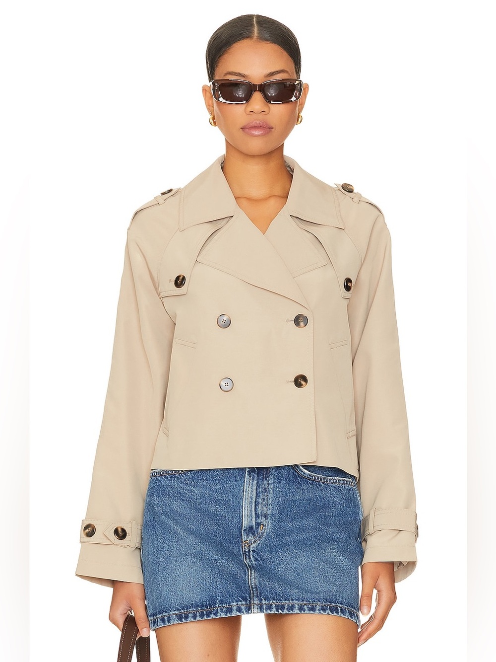 Steve Madden Cropped Beige Double-Breasted Trench Coat Size M